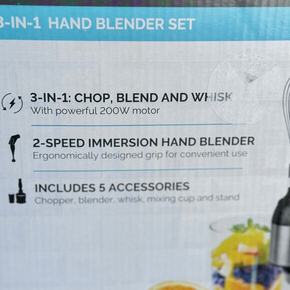 3-in-1 Immersion Blender, Chopper, and Mixer, Black - Picture 5 of 6